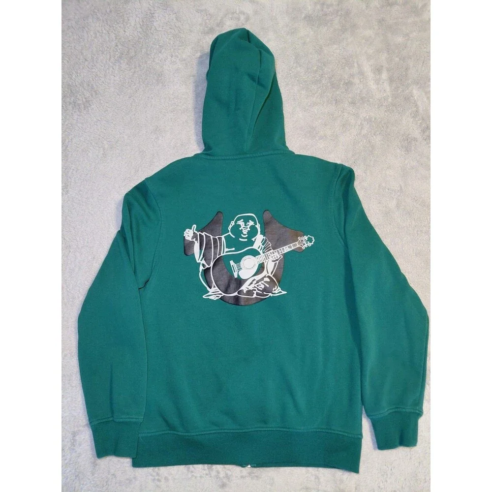 True Religion Mens Hoodie Size M Medium Green Big Buddha Cotton Sweatshirt